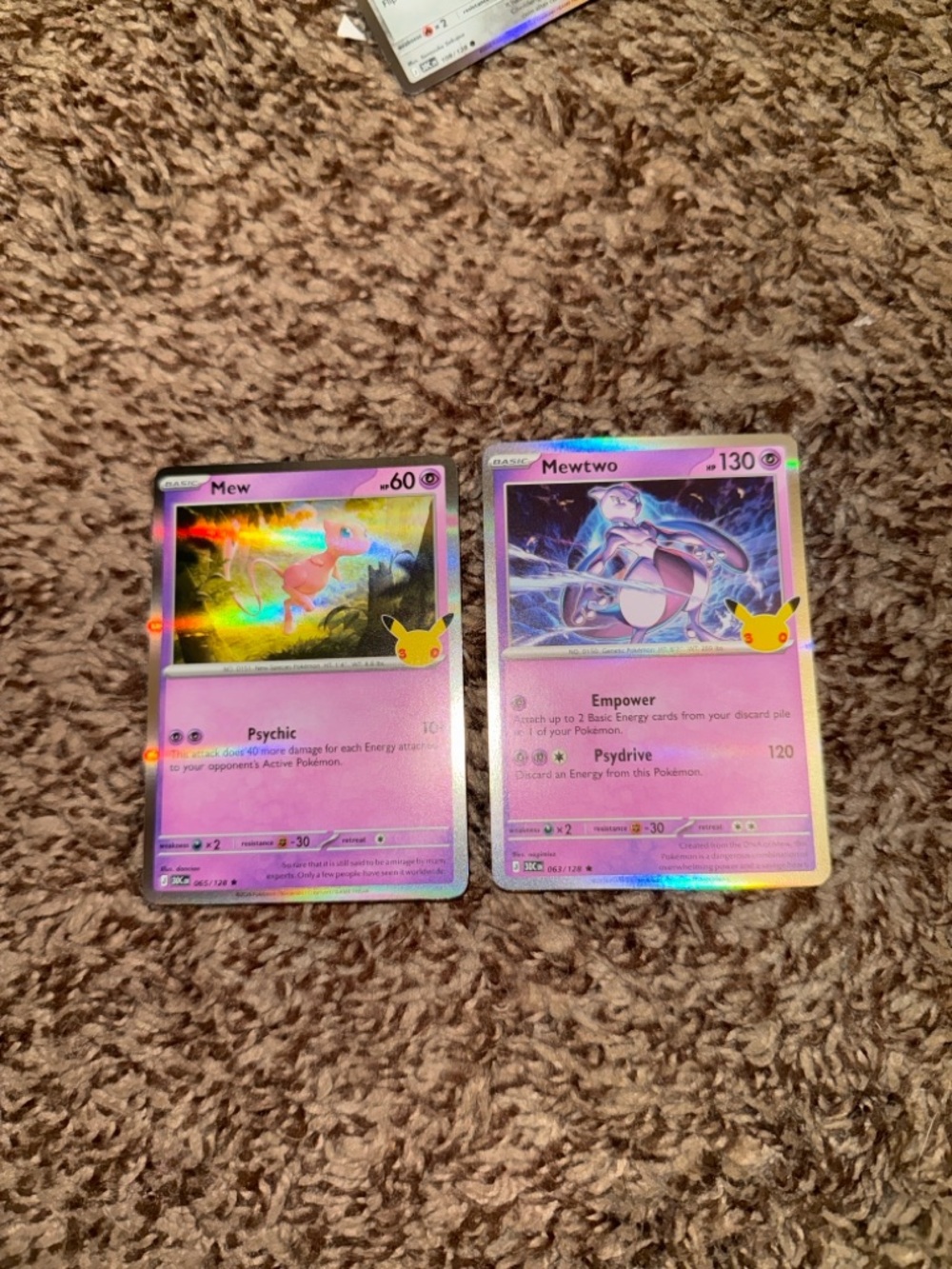 Mew 065/128 & Mewtwo 063/128 NM Holo Pokemon TCG 30th Celebration